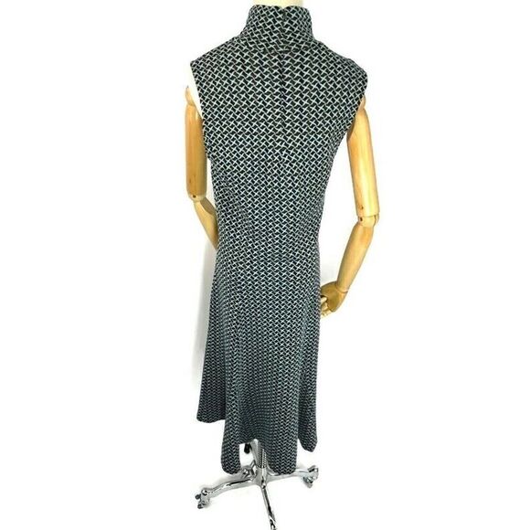 Diane Von Furstenberg Blue Brown Midi Dress Size 12 Geometric Sleeveless Mock - Picture 3 of 10